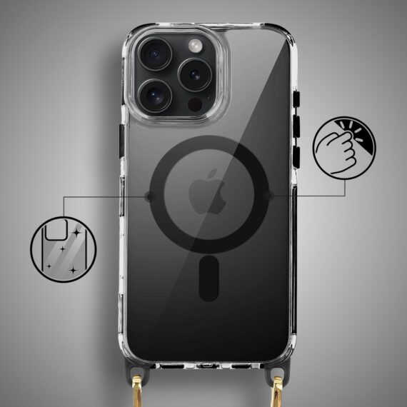 Etui do iPhone 16 Pro Max, MagSafe, ze smyczą, na ramię, crossbody, czarne (1)