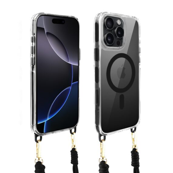 Etui do iPhone 16 Pro Max, MagSafe, ze smyczą, na ramię, crossbody, czarne (10)