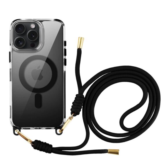 Etui do iPhone 16 Pro Max, MagSafe, ze smyczą, na ramię, crossbody, czarne (9)