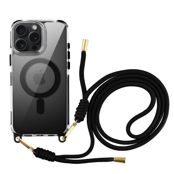 Etui do iPhone 16 Pro, MagSafe, ze smyczą, na ramię, crossbody, czarne