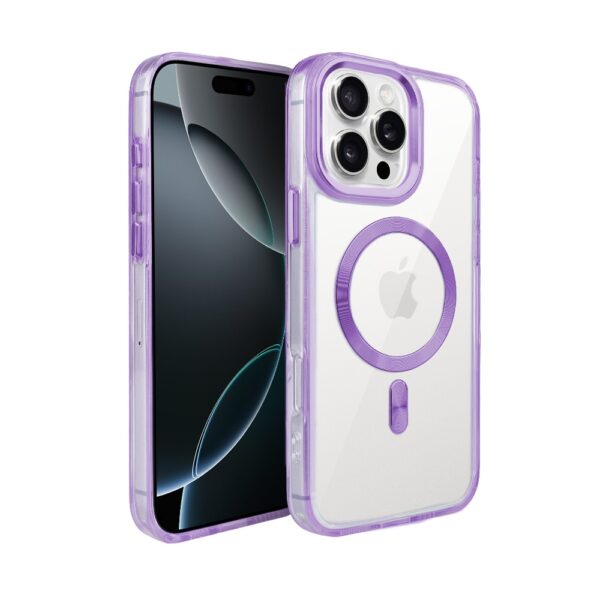Etui do iPhone 16 Pro Super Hybrid z MagSafe, twardy tył, metalowe ozdoby, lawendowe