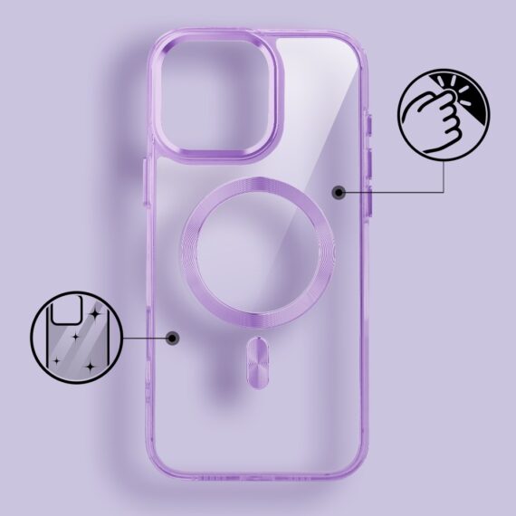 Etui do iPhone 16 Pro Max Super Hybrid z MagSafe, twardy tył, metalowe ozdoby, lawendowe (8)