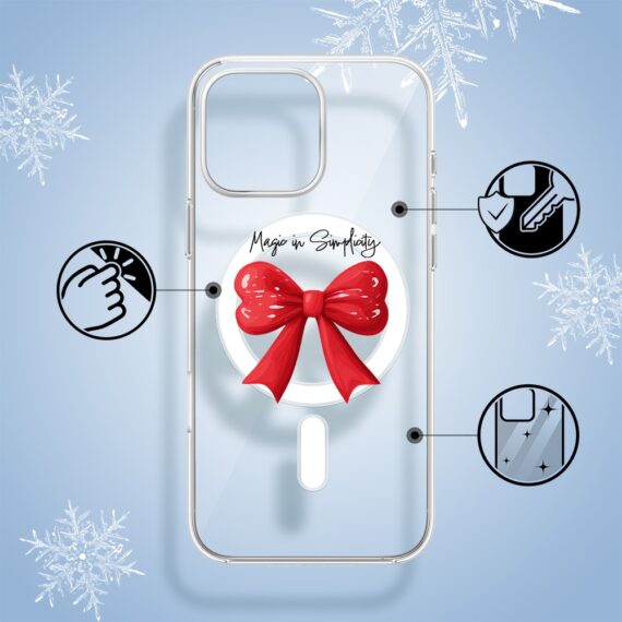 Etui do iPhone 16 Pro Max z MagSafe, Przytulne święta, Czerwona kokarda, przeźroczyste 16 pro-1