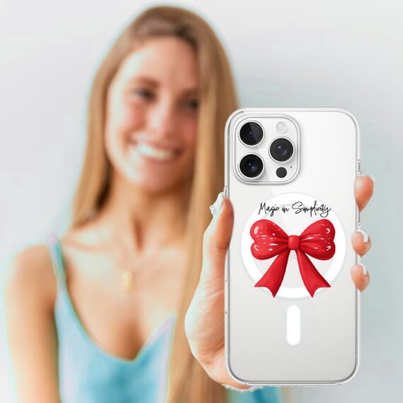 Etui do iPhone 16 Pro Max z MagSafe, Przytulne święta, Czerwona kokarda, przeźroczyste 16 pro-4