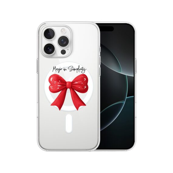 Etui do iPhone 16 Pro Max z MagSafe, Przytulne święta, Czerwona kokarda, przeźroczyste 16 pro