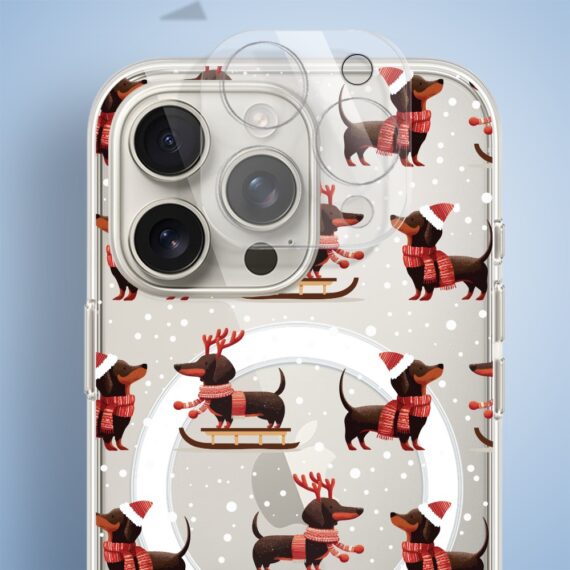 Etui do iPhone 16 Pro Max z MagSafe, Przytulne święta, Jamniki na saniach, przeźroczyste 16 pro-5