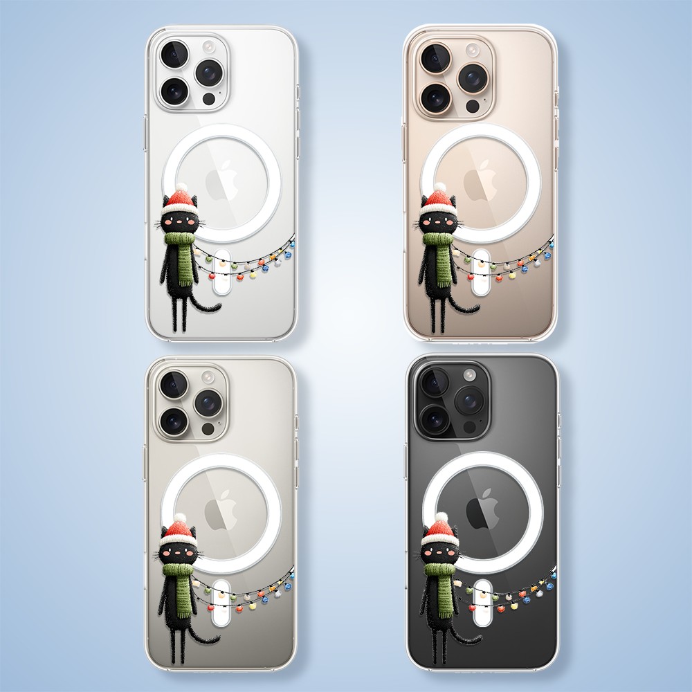 Etui do iPhone 16 Pro Max z MagSafe, Przytulne święta, Kot przebrany za elfa, przeźroczyste 16 pro-2