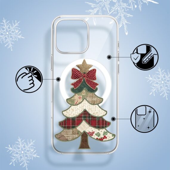 Etui do iPhone 16 Pro Max z MagSafe, Przytulne święta, Kraciasta choinka, przeźroczyste 16 pro-1