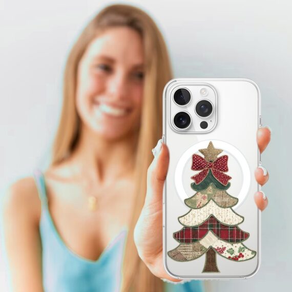 Etui do iPhone 16 Pro Max z MagSafe, Przytulne święta, Kraciasta choinka, przeźroczyste 16 pro-4