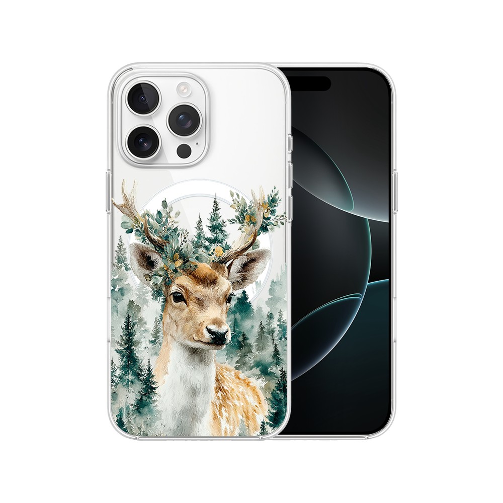Etui do iPhone 16 Pro Max z MagSafe, Przytulne święta, Leśny Jelonek, przeźroczyste