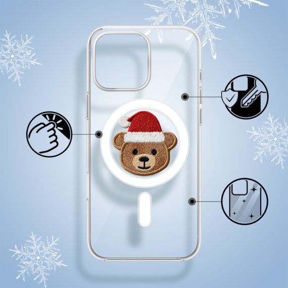 Etui do iPhone 16 Pro Max z MagSafe, Przytulne święta, Miś Mikołajek, przeźroczyste 16 pro-1