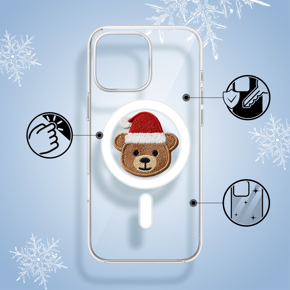 Etui do iPhone 16 Pro Max z MagSafe, Przytulne święta, Miś Mikołajek, przeźroczyste 16 pro-1
