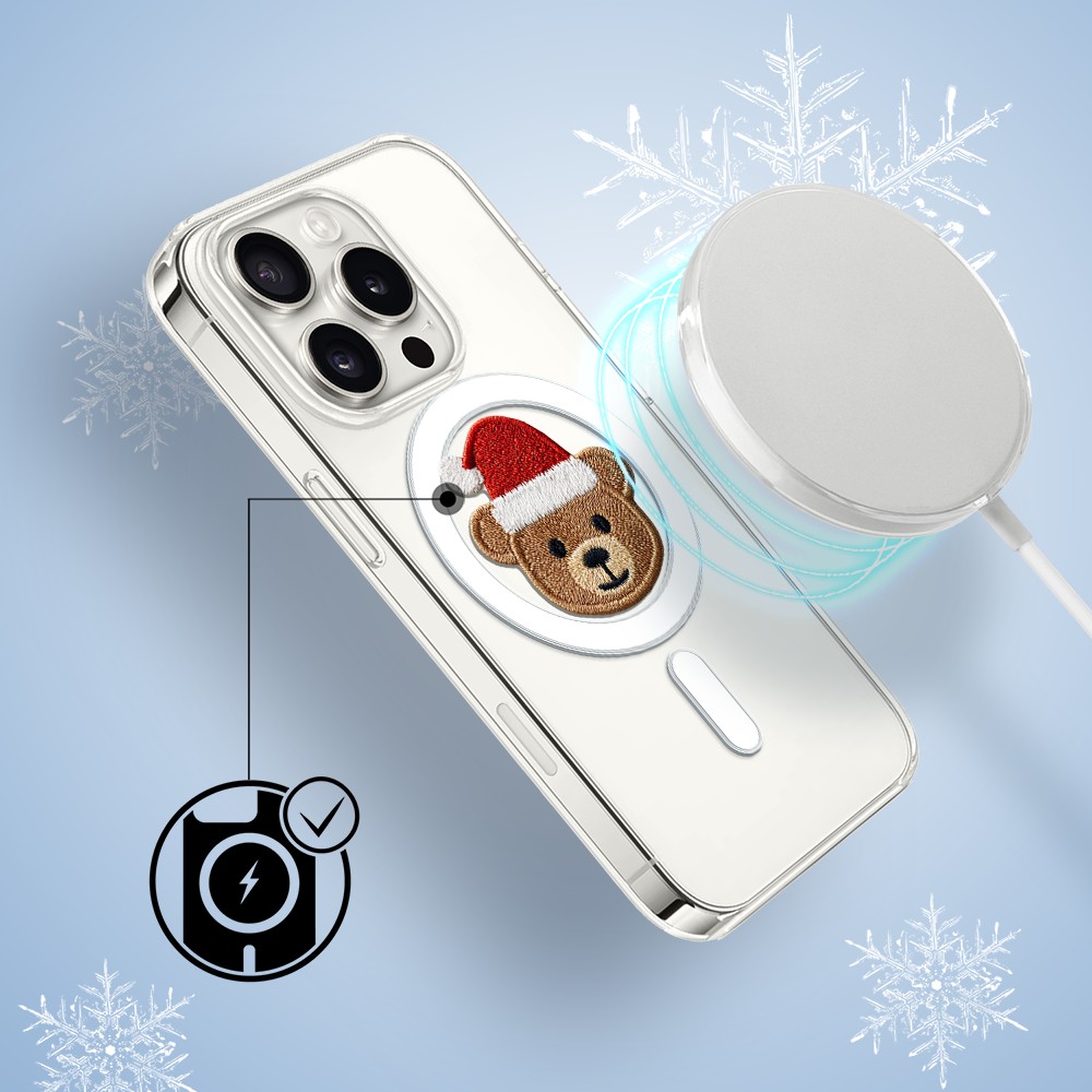 Etui do iPhone 16 Pro Max z MagSafe, Przytulne święta, Miś Mikołajek, przeźroczyste 16 pro-3