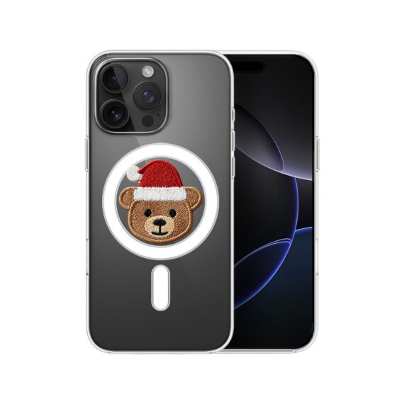 Etui do iPhone 16 Pro Max z MagSafe, Przytulne święta, Miś Mikołajek, przeźroczyste 16 pro