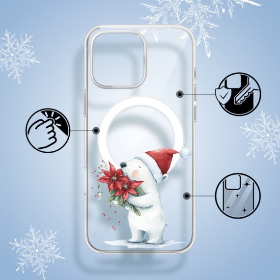 Etui do iPhone 16 Pro Max z MagSafe, Przytulne święta, Miś świąteczny, przeźroczyste Przytulne święta, Miś świąteczny, przeźroczyste 16 pro-1