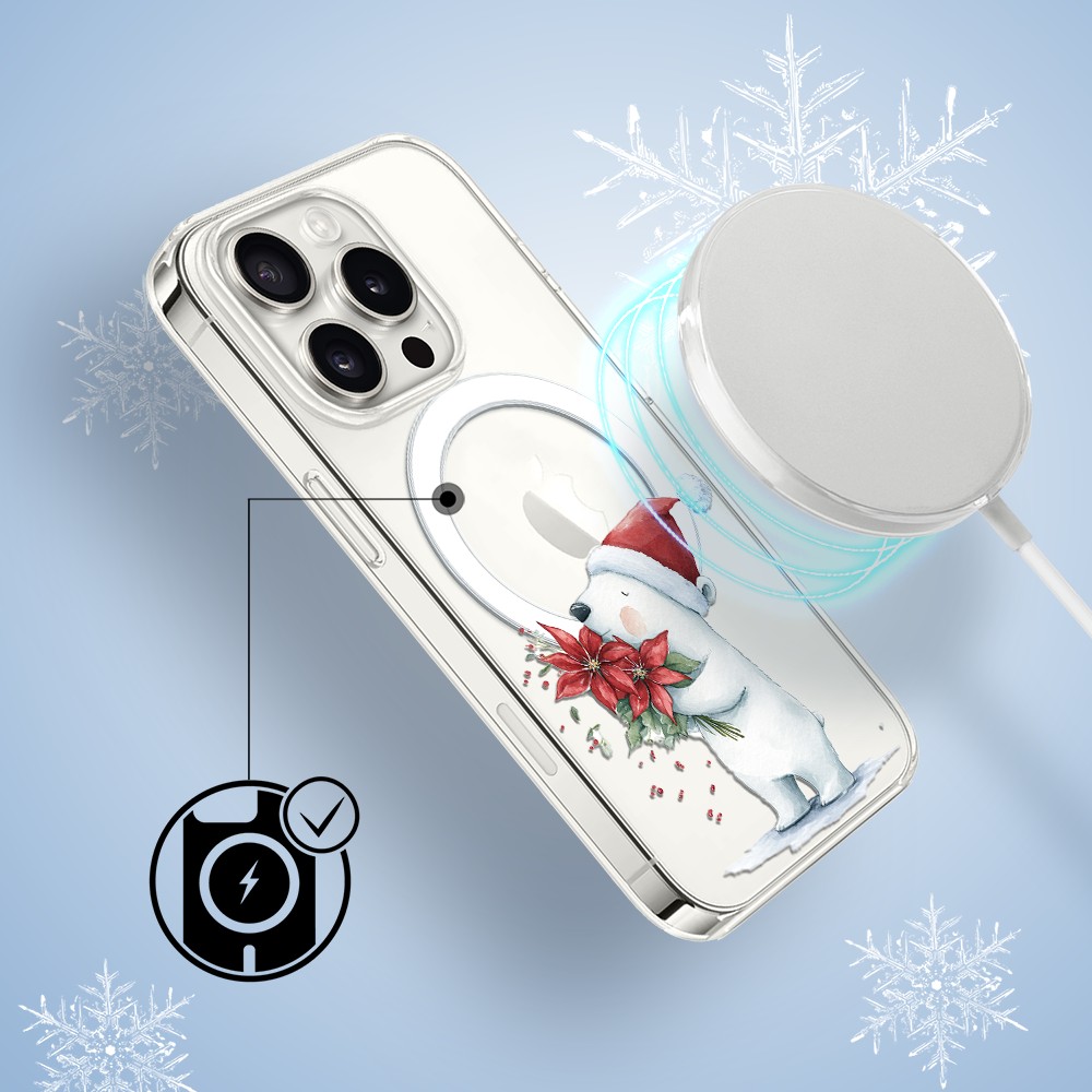 Etui do iPhone 16 Pro Max z MagSafe, Przytulne święta, Miś świąteczny, przeźroczyste Przytulne święta, Miś świąteczny, przeźroczyste 16 pro-3