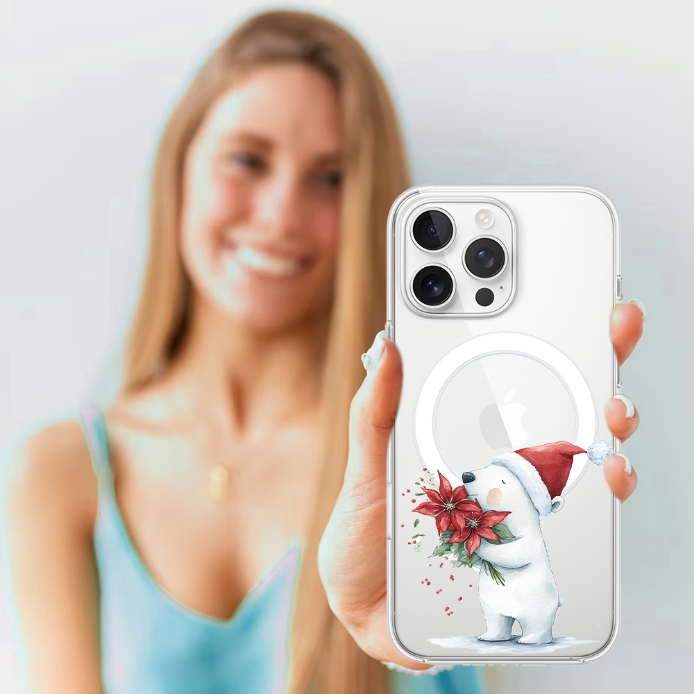 Etui do iPhone 16 Pro Max z MagSafe, Przytulne święta, Miś świąteczny, przeźroczyste Przytulne święta, Miś świąteczny, przeźroczyste 16 pro-4