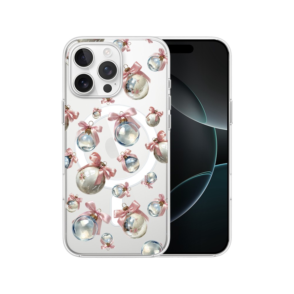 Etui do iPhone 16 Pro Max z MagSafe, Przytulne święta, Pastelowe bombki, przeźroczyste