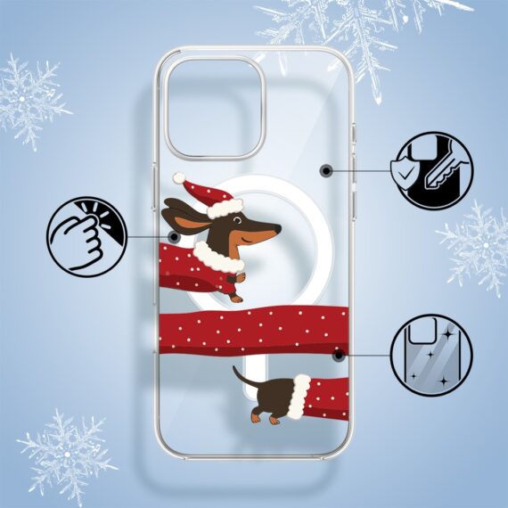 Etui do iPhone 16 Pro Max z MagSafe, Przytulne święta, Świąteczny jamnik, przeźroczyste16 pro-1