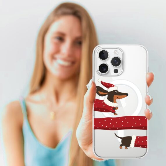 Etui do iPhone 16 Pro Max z MagSafe, Przytulne święta, Świąteczny jamnik, przeźroczyste16 pro-4