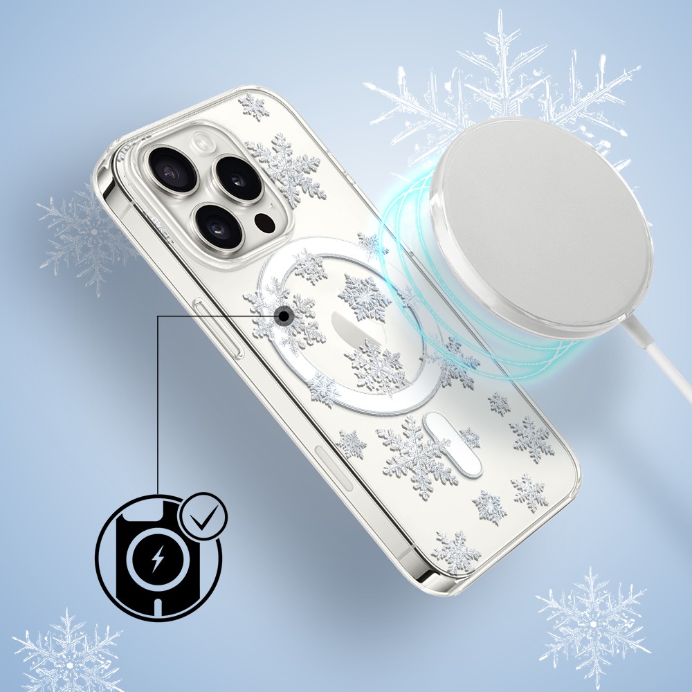 Etui do iPhone 16 Pro Max z MagSafe, Zimowa Magia, Delikatne płatki śniegu, przeźroczyste 16 pro-3