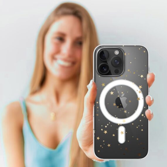 Etui do iPhone 16 Pro Max z MagSafe, Zimowa Magia, Złote gwiazdki, przeźroczyste 16 pro-4