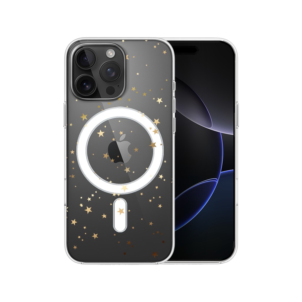 Etui do iPhone 16 Pro z MagSafe, Zimowa Magia, Złote gwiazdki, przeźroczyste