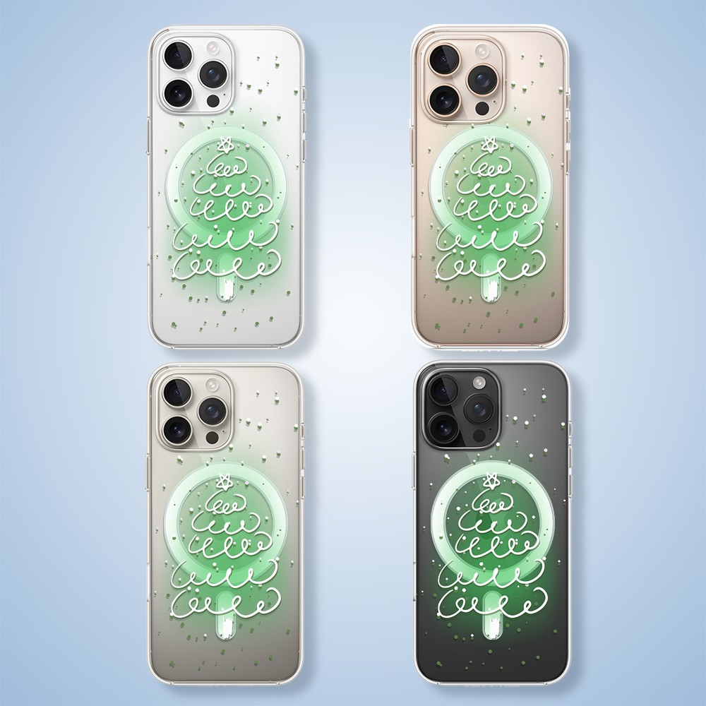 Etui do iPhone 16 Pro Max z MagSafe, malowana choinka na zielonym świetle, przeźroczyste 16 pro-2