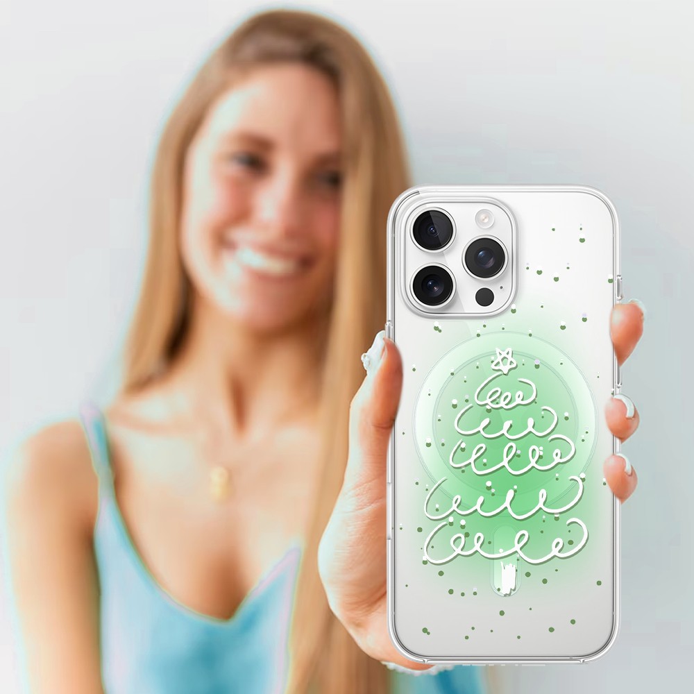 Etui do iPhone 16 Pro Max z MagSafe, malowana choinka na zielonym świetle, przeźroczyste 16 pro-4