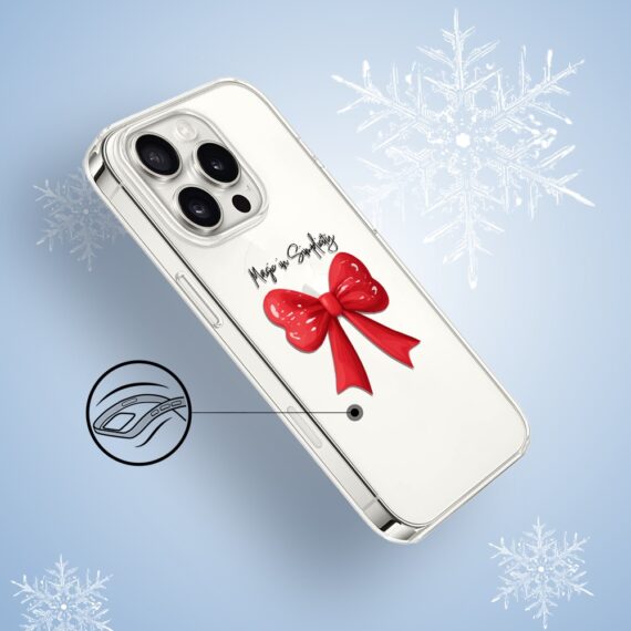 Etui do iPhone 16 Pro, Przytulne święta, Czerwona kokarda, przeźroczyste3