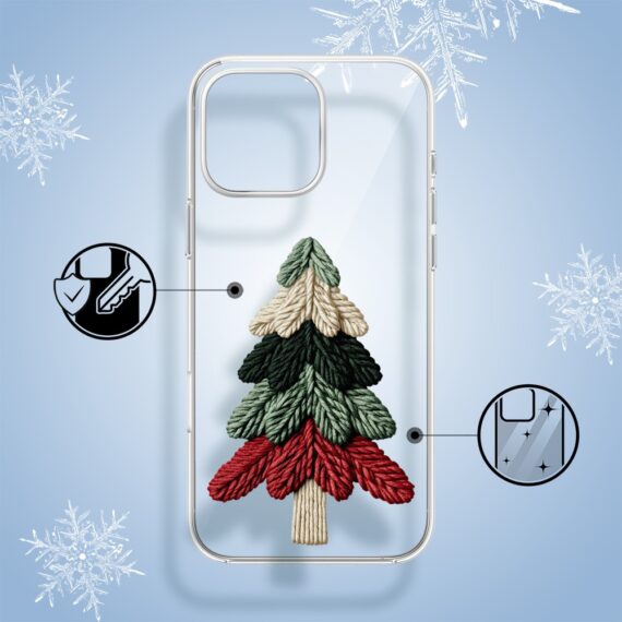 Etui do iPhone 16 Pro, Przytulne święta, Dziana choinka, przeźroczyste1