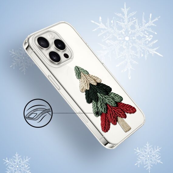 Etui do iPhone 16 Pro, Przytulne święta, Dziana choinka, przeźroczyste3