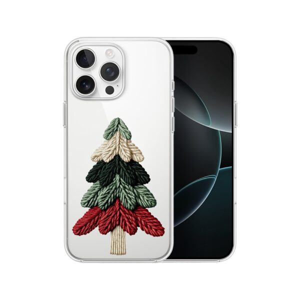 Etui do iPhone 16 Pro Max, Przytulne święta, Dziana choinka, przeźroczyste