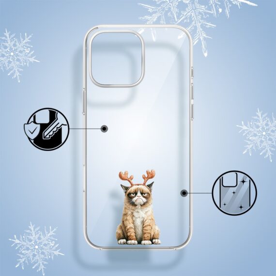 Etui do iPhone 16 Pro, Przytulne święta, Kot który nie chciał być reniferem, przeźroczyste1