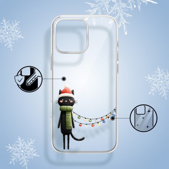 Etui do iPhone 16 Pro, Przytulne święta, Kot przebrany za elfa, przeźroczyste1