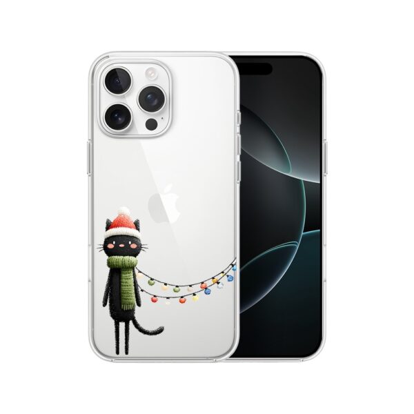 Etui do iPhone 16 Pro Max, Przytulne święta, Kot przebrany za elfa, przeźroczyste
