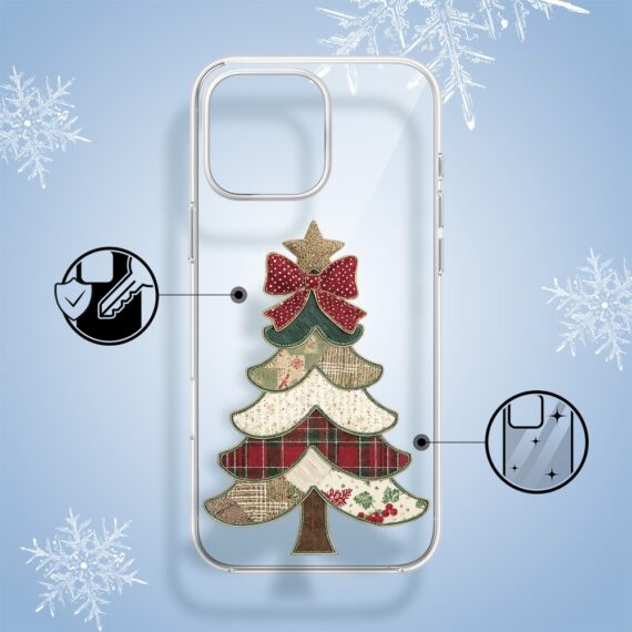 Etui do iPhone 16 Pro, Przytulne święta, Kraciasta choinka, przeźroczyste1
