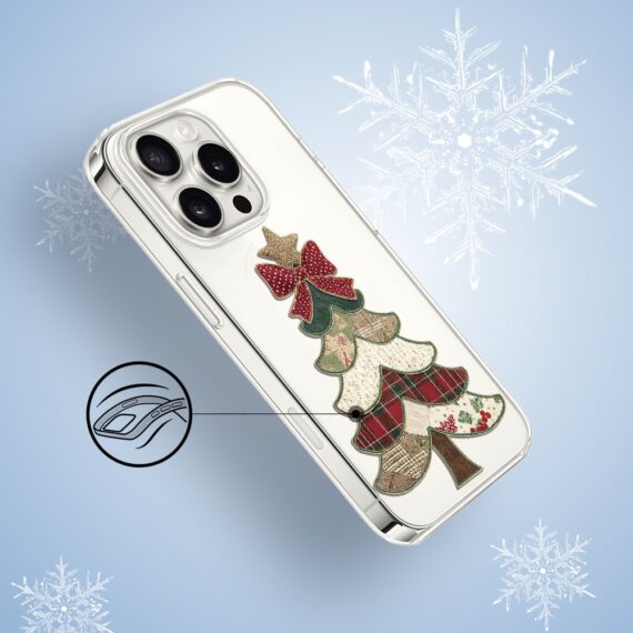 Etui do iPhone 16 Pro, Przytulne święta, Kraciasta choinka, przeźroczyste3