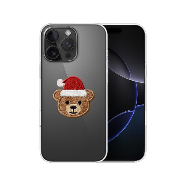 Etui do iPhone 16 Pro Max, Przytulne święta, Miś Mikołajek, przeźroczyste