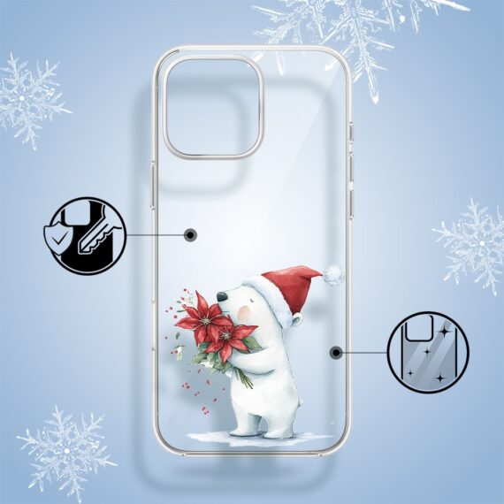 Etui do iPhone 16 Pro, Przytulne święta, Miś świąteczny, przeźroczyste1