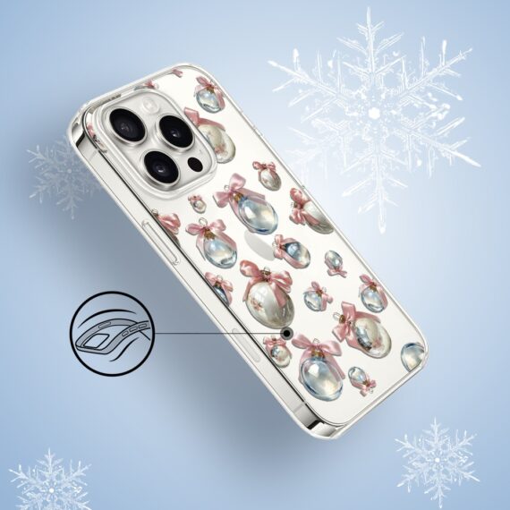 Etui do iPhone 16 Pro, Przytulne święta, Pastelowe bombki, przeźroczyste3