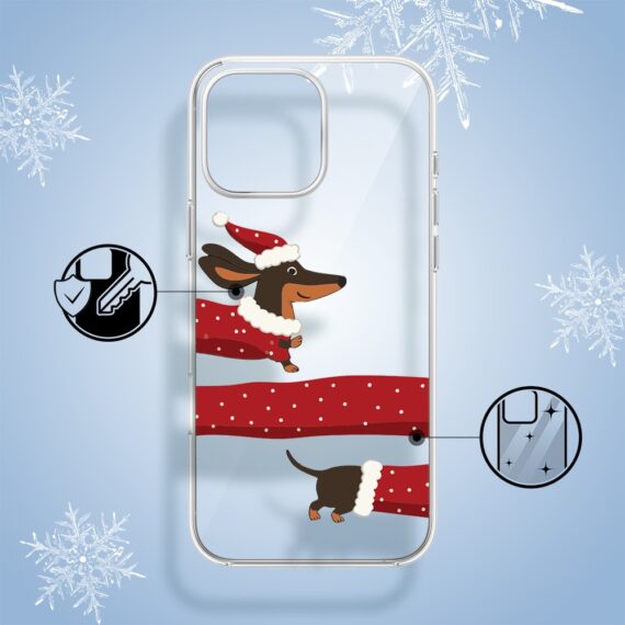Etui do iPhone 16 Pro, Przytulne święta, Świąteczny jamnik, przeźroczyste1