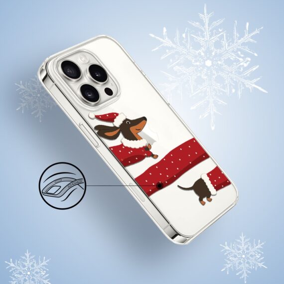 Etui do iPhone 16 Pro, Przytulne święta, Świąteczny jamnik, przeźroczyste3