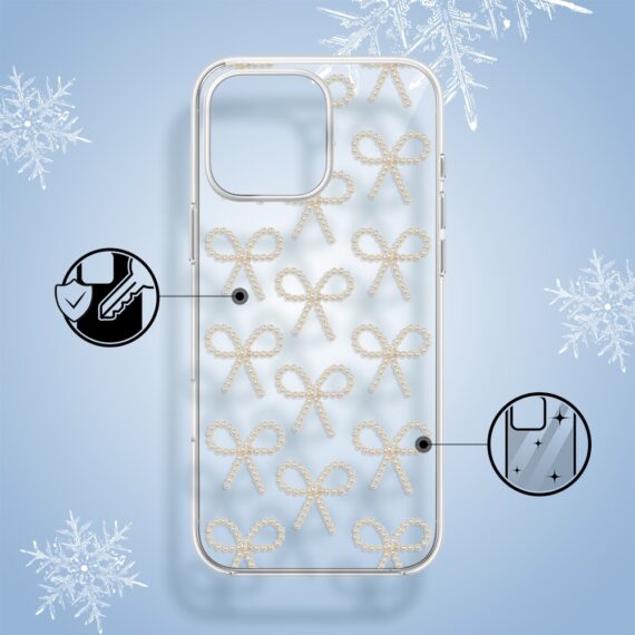 Etui do iPhone 16 Pro, Przytulne święta, Złote kokardki, przeźroczyste1