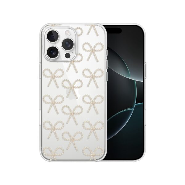Etui do iPhone 16 Pro Max, Przytulne święta, Złote kokardki, przeźroczyste