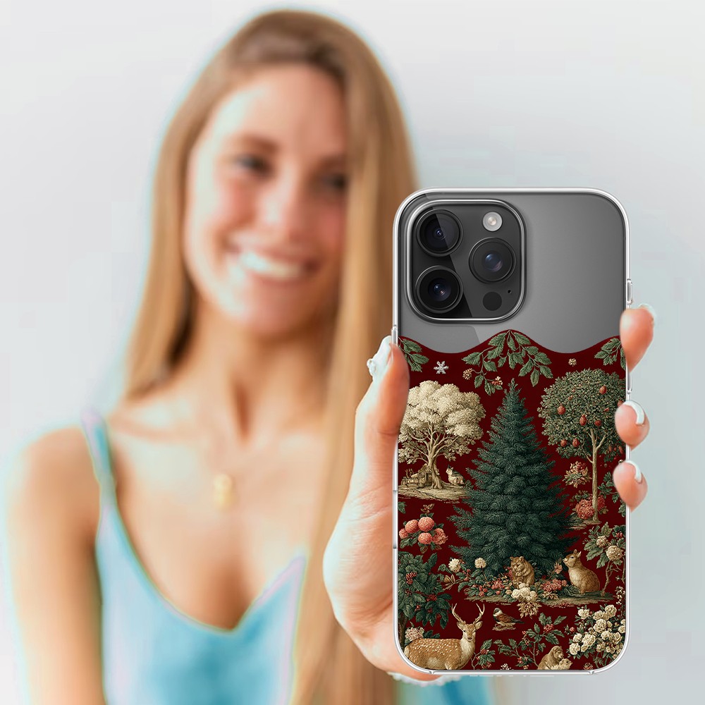 Etui do iPhone 16 Pro, Zimowa Magia, Świąteczny las, przeźroczyste4