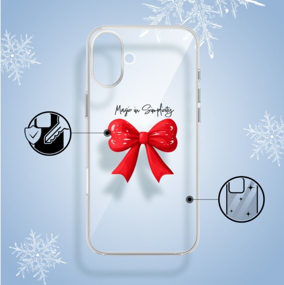 Etui do iPhone 16, Przytulne święta, Czerwona kokarda, przeźroczyste2