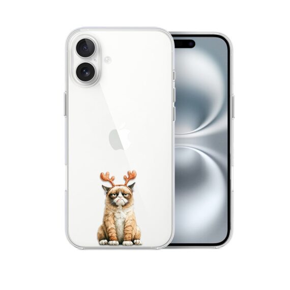 Etui do iPhone 16, Przytulne święta, Kot który nie chciał być reniferem, przeźroczyste1
