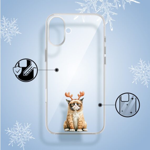 Etui do iPhone 16, Przytulne święta, Kot który nie chciał być reniferem, przeźroczyste2