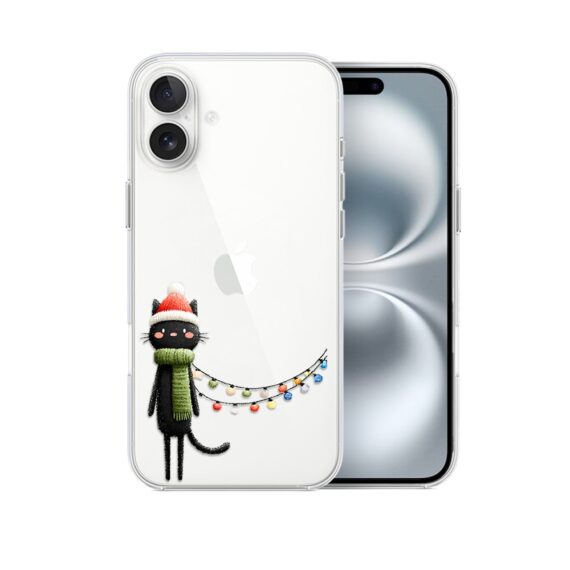 Etui do iPhone 16, Przytulne święta, Kot przebrany za elfa, przeźroczyste1